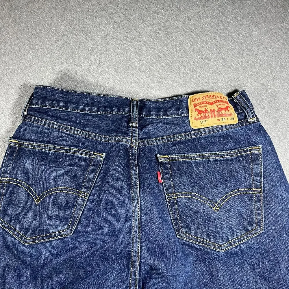 Levi's 505 Regular Fit Men’s 34 x 29 Blue Denim Dark Wash Jeans W34 L32 Pants - Picture 6 of 7